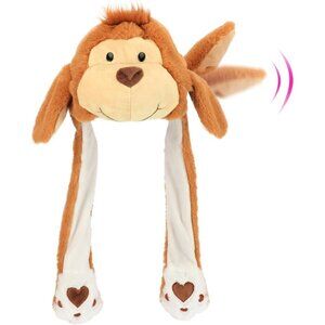 Kids Monkey Animal Hat with Ears Moving Jumping Pop Up Beating Plush Holiday